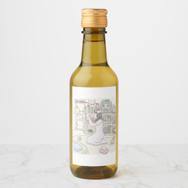 a woman's illustration of sitting on the floor of  wine label (Front)