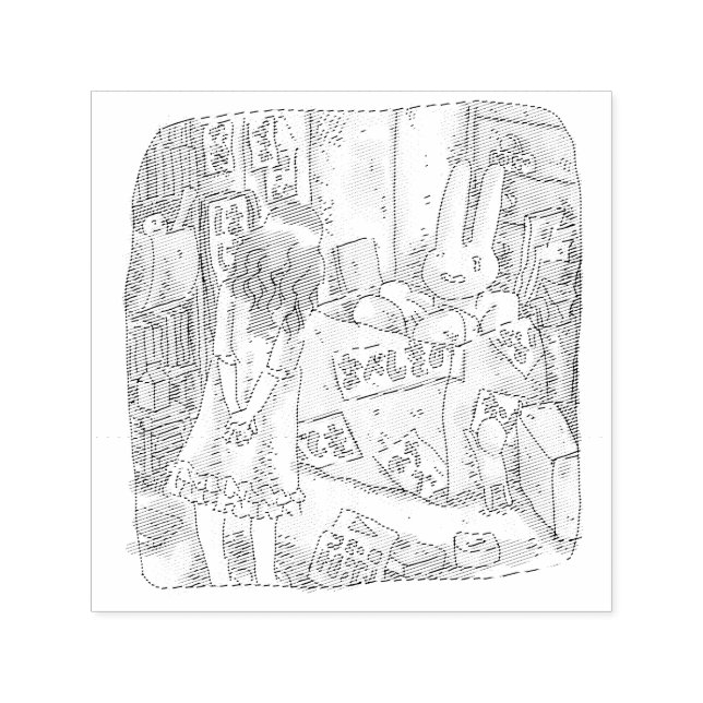 A woman's illustration watching a rabbit trembling self-inking stamp (Design)