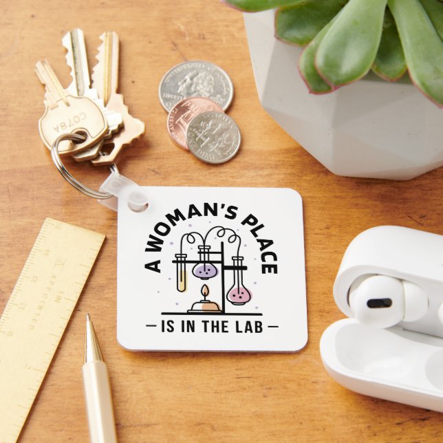 A Woman's Place Is in the Lab – Science Feminist  Key Ring (Desk)