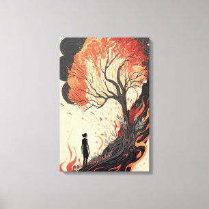 A Woman's Reflection on the Burning Forest Canvas Print