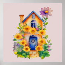A Wonderful House And Flowers, Colourful Wall Art