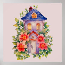 A Wonderful House And Flowers, Colourful Wall Art