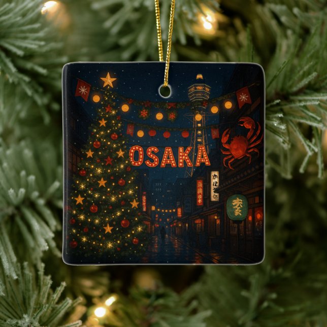 A wonderful nighttime Christmas in Osaka Ceramic Ornament (Tree)