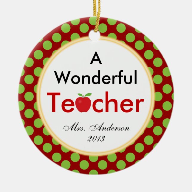 A Wonderful Teacher with Apple Christmas Ceramic Tree Decoration (Front)