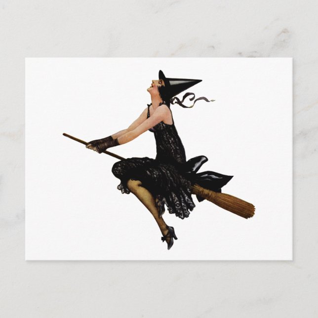 A Wonderful Witch Flies Away on her Broom Postcard (Front)