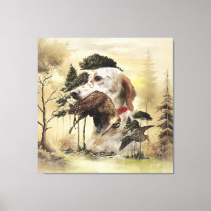 A Woodcock with the English setter Canvas Print