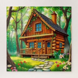 A wooden cottage jigsaw puzzle