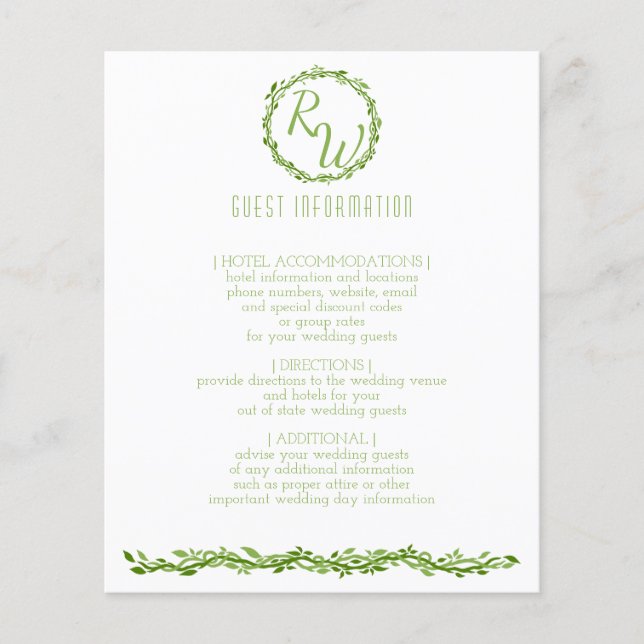 A Woodsy Elegance | Wedding Vine Guest Information Flyer (Front)