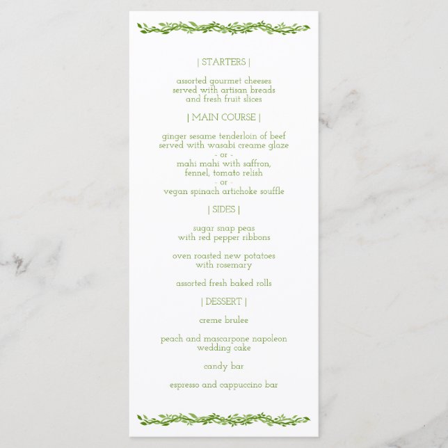 A Woodsy Elegance | Wedding Vine Reception Menu (Front)
