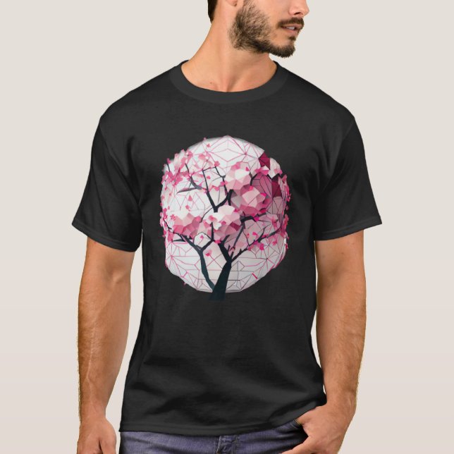 A Work of with a Cherry Blossom Sphere Geometric T-Shirt (Front)