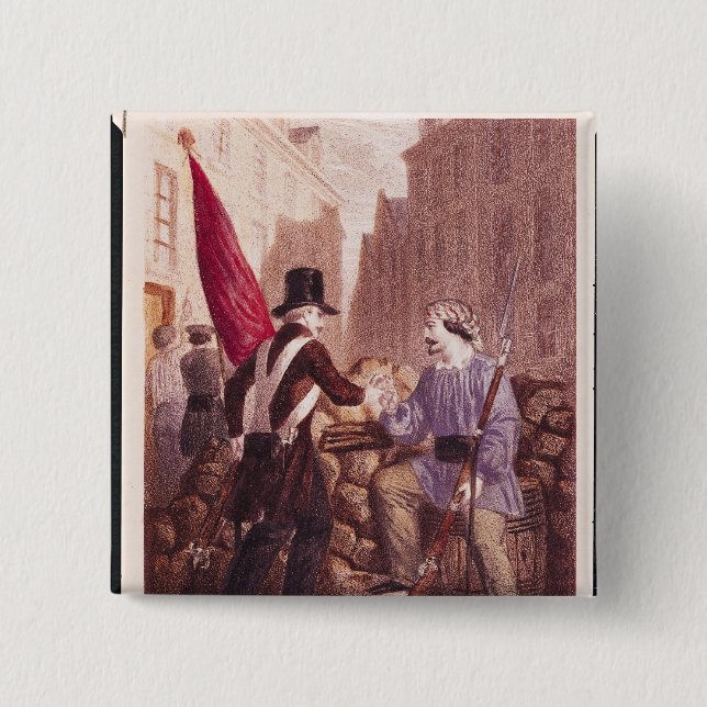 A Worker Sharing his Bread with a Student 15 Cm Square Badge (Front)