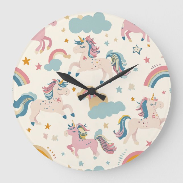 A world of baby unicorns large clock (Front)