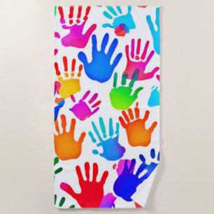 A World of Hands in Colour Beach Towel