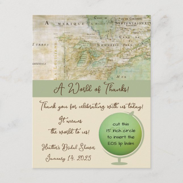 A World of Thanks! Map Shower EOS Lip Balm Favour Enclosure Card (Front)