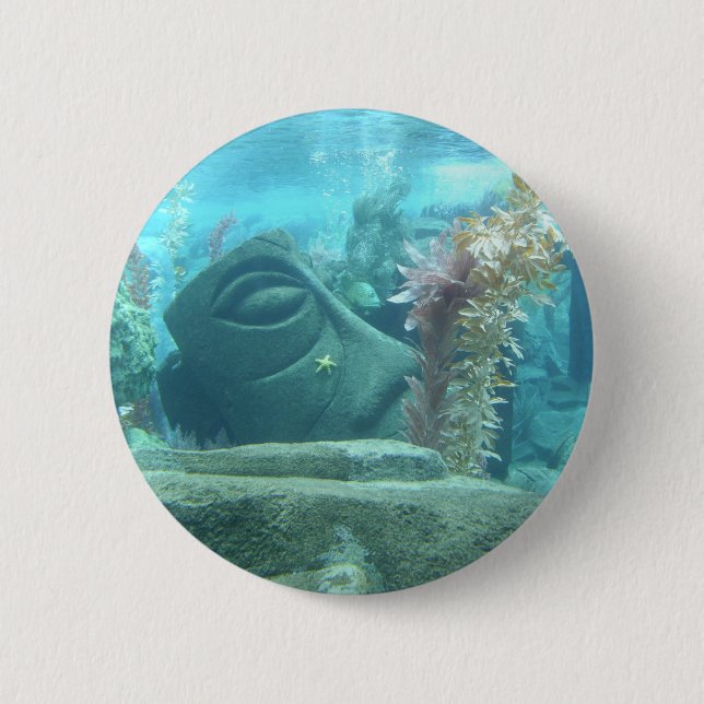 A World Underwater - stone statue design 6 Cm Round Badge (Front)