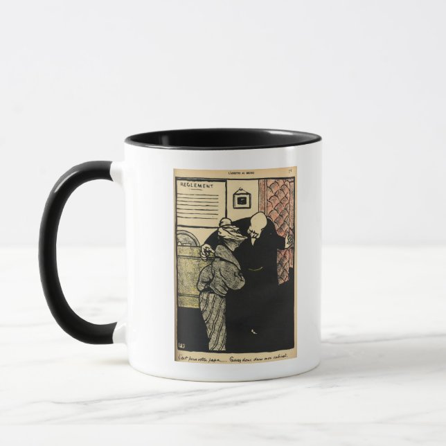 A worthy man ushers a young woman into his mug (Left)