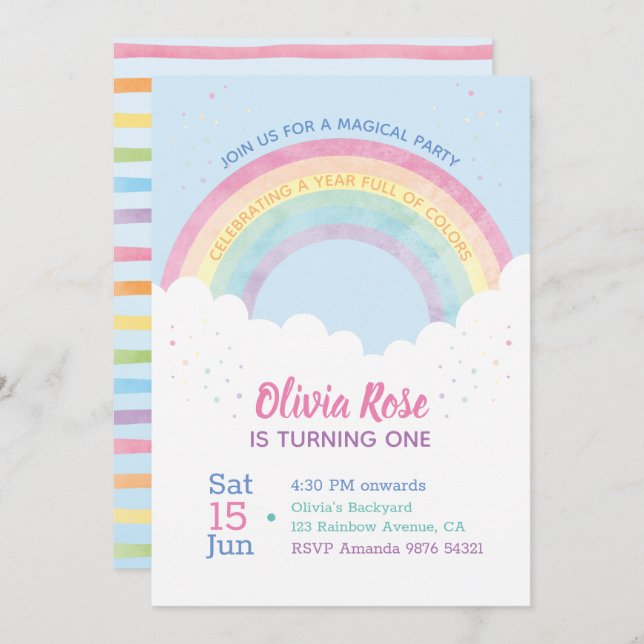 A Year Full of Colours | Rainbow First Birthday Invitation (Front/Back)