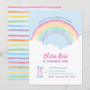 A Year Full of Colours   Rainbow First Birthday Invitation