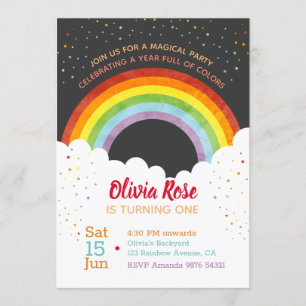A Year Full of Colours   Rainbow First Birthday Invitation