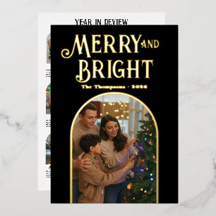 A Year in Review Merry & Bright Christmas Photo Foil Holiday Card