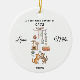 A year Made Better By Cats Names Christmas Holiday Ceramic Tree Decoration