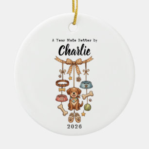 A year Made Better By Dog Personalised Pet Name Ceramic Tree Decoration
