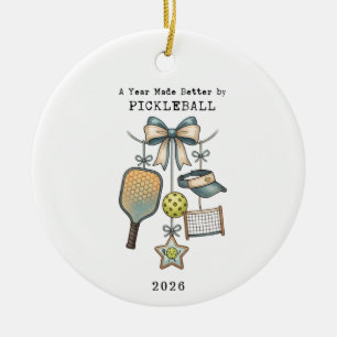 A year Made Better By Pickleball Christmas Holiday Ceramic Tree Decoration