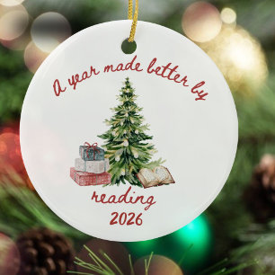 A Year Made Better by Reading Watercolor Christmas Ceramic Tree Decoration