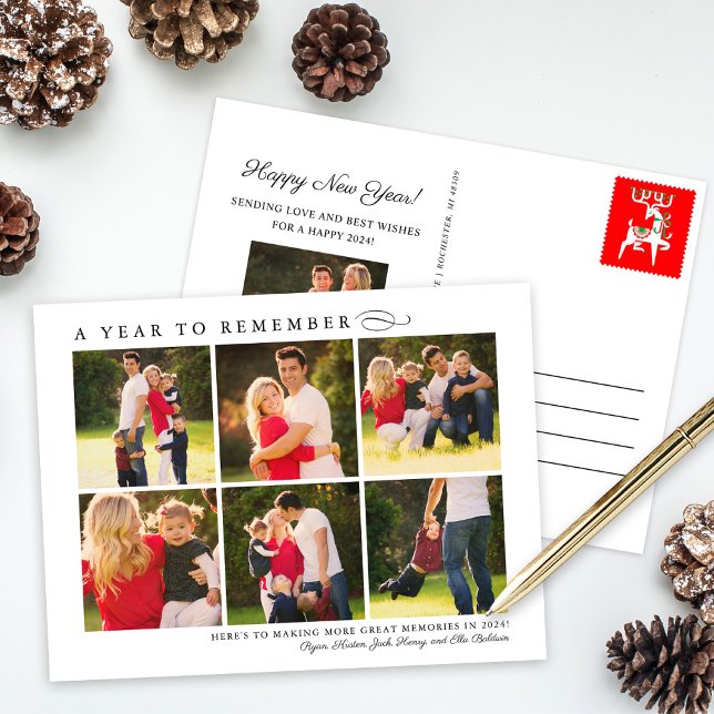 A Year to Remember Elegant Photo Collage Holiday Postcard (Creator Uploaded)