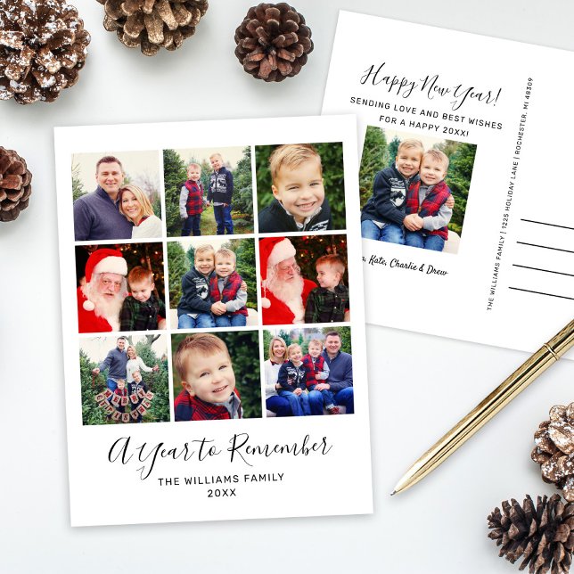 A Year to Remember Happy New Year Photo Collage Holiday Postcard (Creator Uploaded)