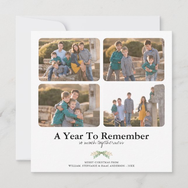 A Year To Remember Minimal 4 photos Christmas Card (Front)