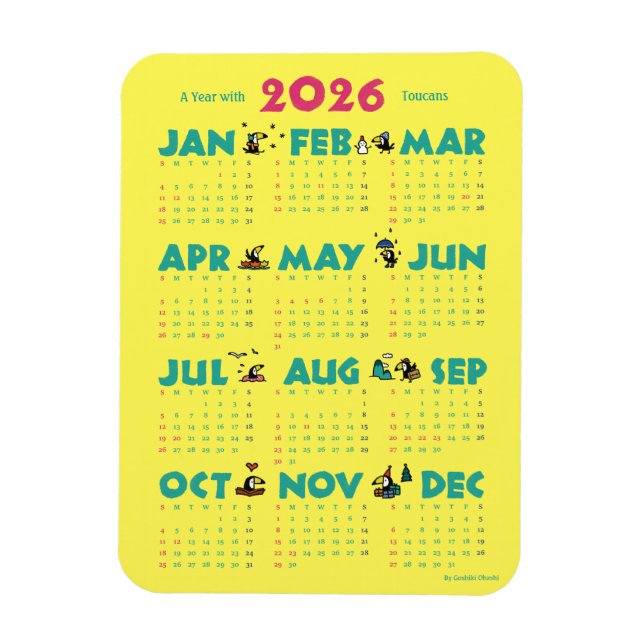 A Year with Toucans: Calendar 2026-Yマグネットカード Magnet (Vertical)