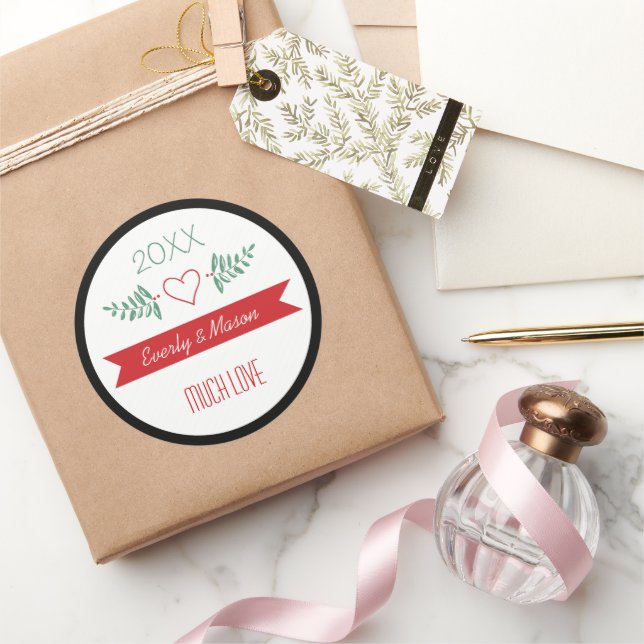 A Years Review Family Christmas Holiday Classic Round Sticker (Gifting)