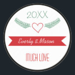 A Years Review Family Christmas Holiday Classic Round Sticker<br><div class="desc">A Simple Modern Red Black and White Design. This Sticker has several matching products. The design features a modern folk art style with black and white combined with red and green holiday colours. A Years Review Family Christmas Holiday Set Includes Stickers, Wrap Around Address Labels, Standard Address Labels, Custom Personalised...</div>