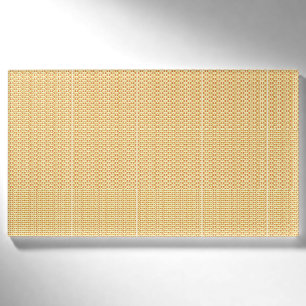 a yellow and white background with an intricate de name tag