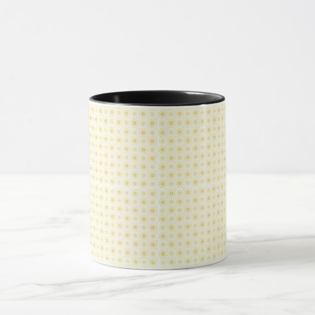 a yellow and white background with small circles mug (Center)