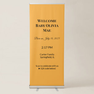 a yellow background with a black border retractable banner
