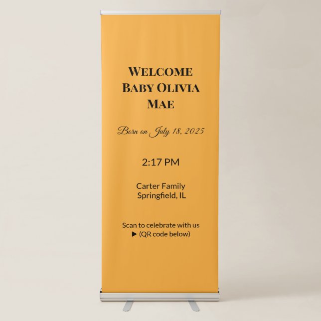 a yellow background with a black border retractable banner (Front)