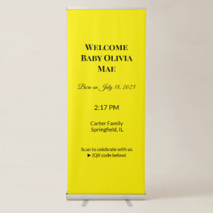 a yellow background with a black border retractable banner