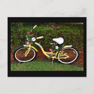 A Yellow Bicycle Covered in Flowers - funny back Postcard