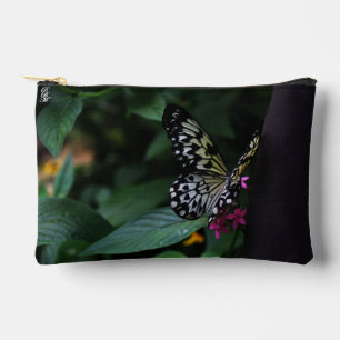 A Yellow Butterfly on Pink Flowers Accessory Pouch