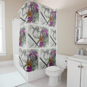 A yellow butterfly shower curtain