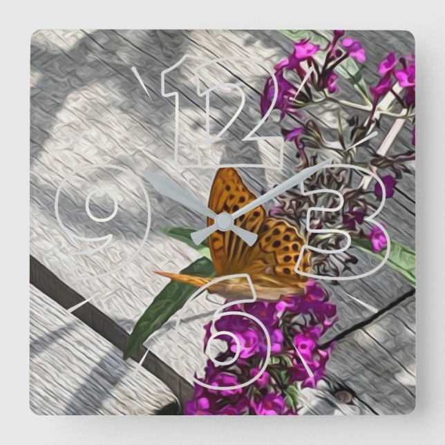 A yellow butterfly square wall clock (Front)