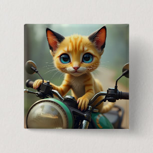 A yellow cat with black ears and big blue eyes 15 cm square badge