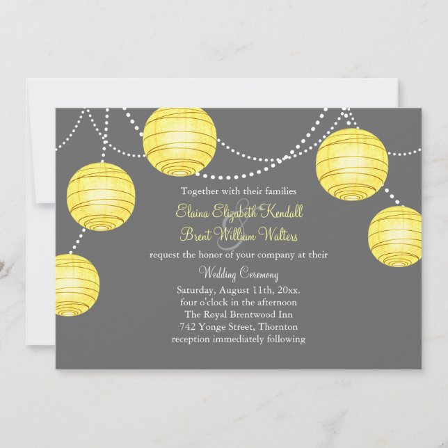 A Yellow & Grey Party Lanterns Wedding Invitation (Front)