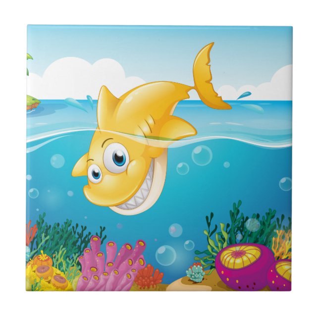 A yellow shark diving into the sea tile (Front)