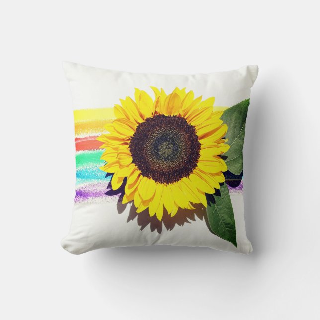  A yellow sun flower colourful floarl white Cushion (Front)