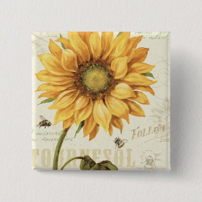 A Yellow Sunflower 15 Cm Square Badge (Front)