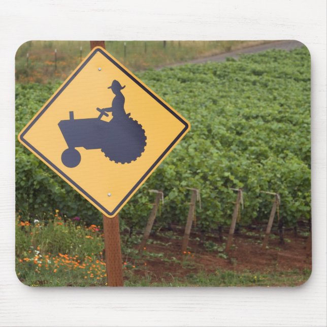 A yellow tractor crossing sign in the vineyard mouse mat (Front)