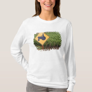 A yellow tractor crossing sign in the vineyard T-Shirt